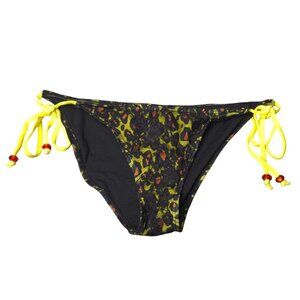 Sinful Black Lace Covered Leopard Print String Bikini Bottom Medium